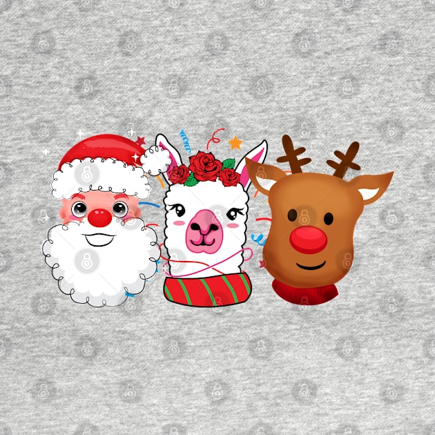 Trio Christmas Santa Llama Reindeer Rudolph by lunamoonart